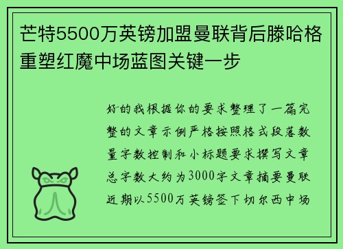 芒特5500万英镑加盟曼联背后滕哈格重塑红魔中场蓝图关键一步